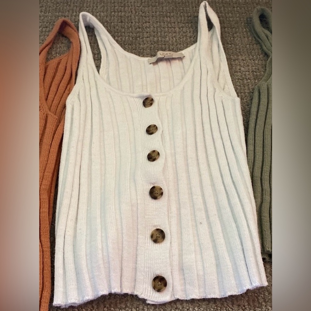LOFT Cream Ribbed Button-Front Tank